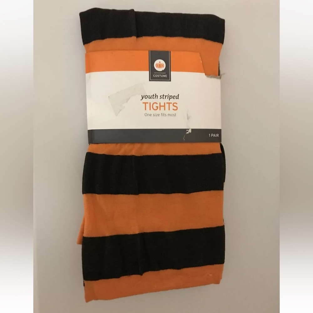 Target Black Orange Striped Youth Tights Costume Halloween One Size NEW - Picture 2 of 3